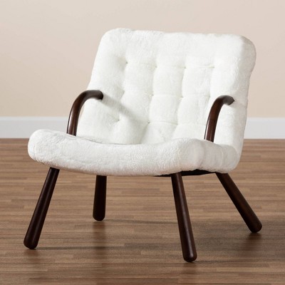 Eisa White Sherpa Upholstered Wood Accent Chair
