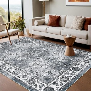 Vintage Floral Print Rug, Non-Slip, Washable, Stain-Resistant, Low Pile Carpet for Living Room/Bedroom/Kitchen - 1 of 4