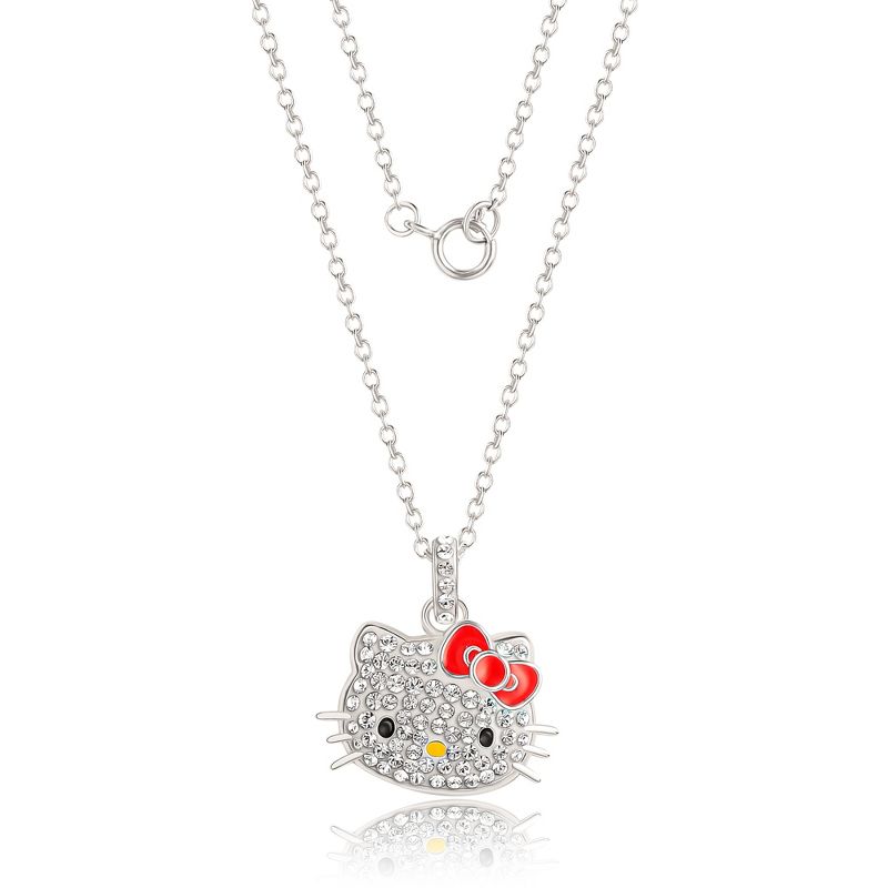 Hello Kitty Womens Silver Plated Clear Crystal Hello Kitty Pendant, 18'', 4 of 7