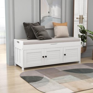 Acekool Wash Shoe Storage Bench – Removable Cushion with 3 Shutter Door,sturdy Wood Legs, Hidden Top Storage for Entryway & Bedroom - 1 of 4