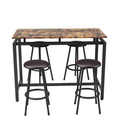 NicBex Dining Table Set for 4 Kitchen Table Rural Kitchen Table with 4 Bar Stools Metal Frame and MDF, Brown