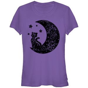 Juniors Womens Lost Gods The Cat in the Moon Lace Print T-Shirt - 1 of 3