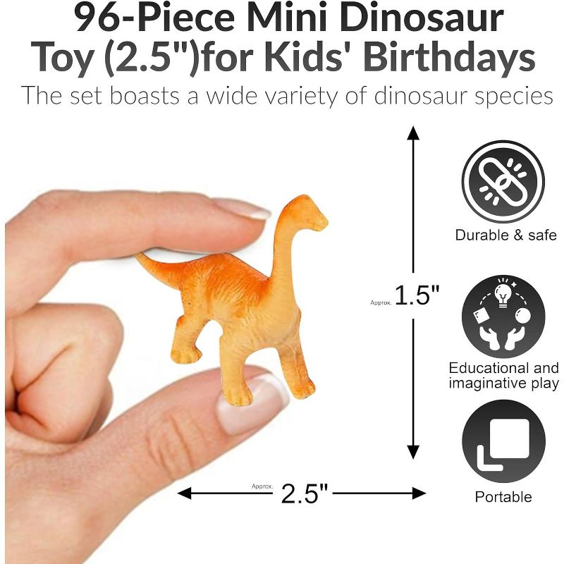 Mini Dinosaur Toy Set for Kids 96 pcs Plastic Dinosaur Figures 2.5" Mini T-rex, Stegosaurus, Monoclonius, and More!, 3 of 7