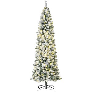 HOMCOM 7.5 FT Pre-Lit Snow-Flocked Slim Douglas Fir Artificial Christmas Tree with Realistic Branches, 350 LED Lights and 641 Tips - 1 of 4