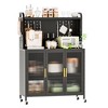 DOMETOUR Carbon Steel Kitchen Storage Cabinet, Microwave Stand, Bakers Racks for Kitchens with Storage, Transparent Flap Door Design - 4 of 4