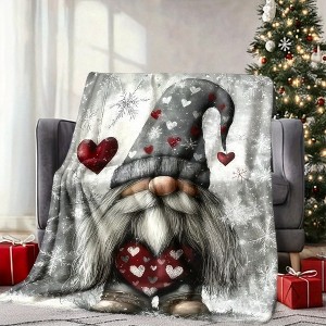 Lomsoe Christmas Blanket - Soft Flannel All-Season Throw with Heart & Snowflake Patterns, Grey Christmas Blanket Gift. - 1 of 4