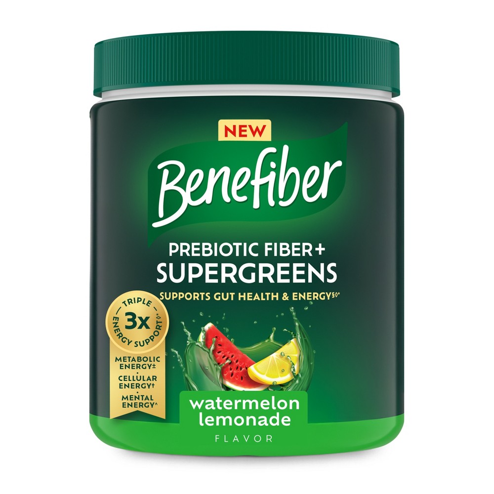 Benefiber Prebiotic GLP-1 Friendly Fiber + Supergreens Watermelon Lemonade - 25 Doses - 8.8oz