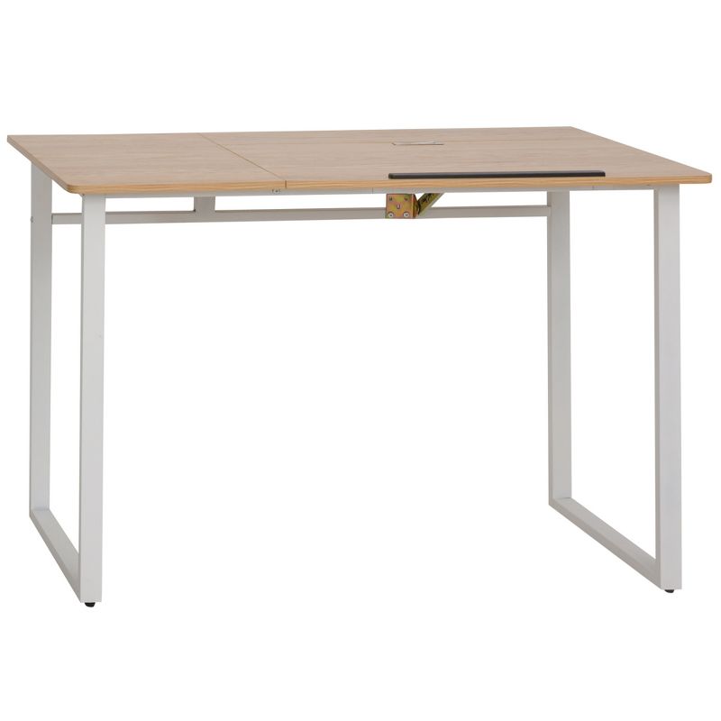 HOMCOM Modern Drafting Drawing Table with Adjustable Tiltable Tabletop, Writing Office Desk Artist Workstation, Oak, 1 of 6