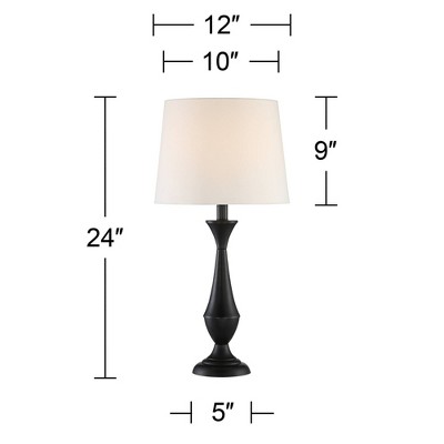 24" Black Metal Table Lamps Set with White Linen Shades