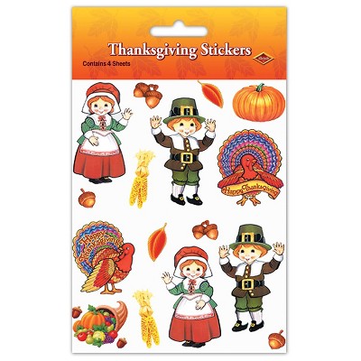 Beistle 4 3/4" x 7 1/2" Pilgrim and Turkey Sticker 28/Pack 94003