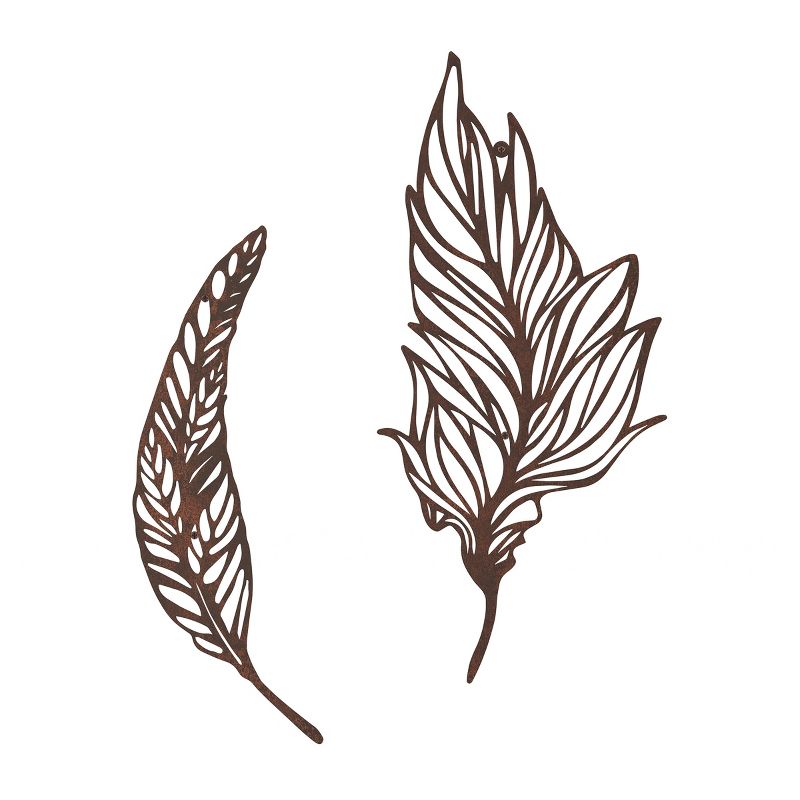 Wall Decor-Set of Two Metal Feather Hanging Wall Art Laser Cut Contemporary Nature Sculpture for Living Room, Bedroom, Kitchen by Lavish Home (Brown), 2 of 8