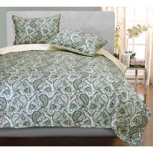 Whimsical Floral Classic Paisley Reversible Cotton Quilt Set by Blue Nile Mills - 1 of 1