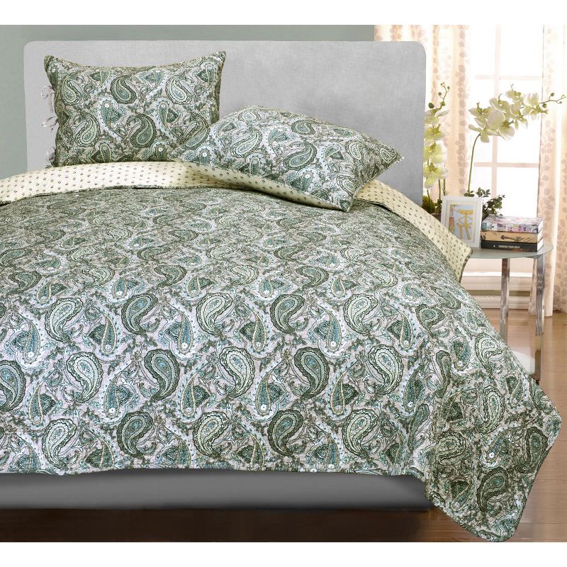 Whimsical Floral Classic Paisley Reversible Cotton Quilt Set by Blue Nile Mills, 1 of 2