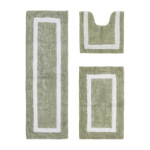 Hotel Bath Rug 100% Premium Cotton Tufted Weave Two Tone Reversible 3 Piece Bathroom Rug Set, Super Soft & Water Absorbent, Machine Washable Bathmat - 1 of 4