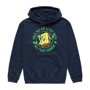 Men's - SpongeBob Squarepants - Who Needs Luck With This Charm Graphic Fleece Pullover Hoodie - 1 of 4