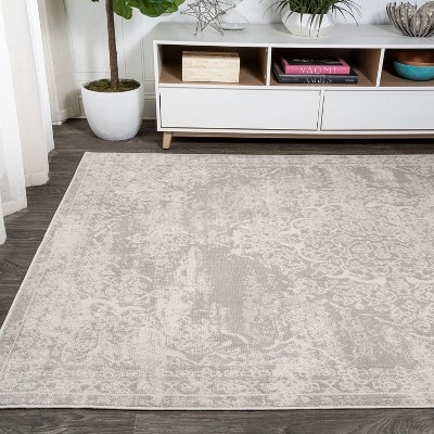 Rosalia Gray and Ivory Synthetic Medallion Area Rug