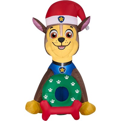 Gemmy Christmas Airblown Inflatable Chase in Santa Hat w/Wreath Nick, 3 ft Tall, Brown