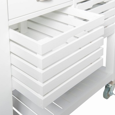 Farmhouse Charm White Stainless Steel Kitchen Cart with Butcher Block