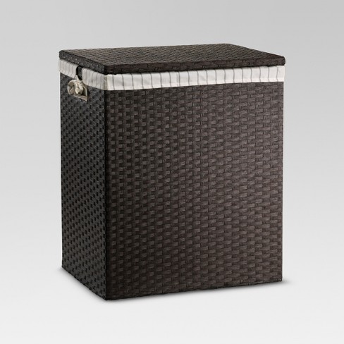 Lined Hamper Dark Brown Weave 24"x14"x20" - Threshold™