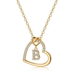 Turandoss 18K Gold Heart Initial Necklace for Women Girls, Dainty Zircon Pendant Necklace, Birthday Gifts for Women Girls, Gold Jewelry, 20+2.5In - 1 of 4