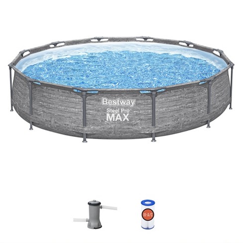 Bestway Steel Pro Max 12\' Frame Above Ground Metal Pump, Gray Round Target : Family Pool And X Swimming 30\