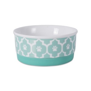 Bone Dry Ceramic Pet Single Bowl Lattice Paw Print, Aqua, Small - 1 of 4