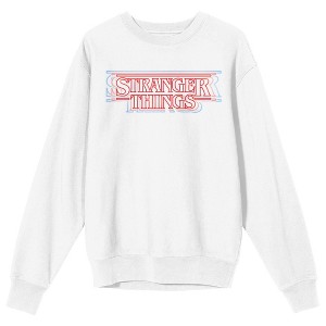 Stranger Things Outline Logo Sweatshirt – White Crewneck Pullover - 1 of 4