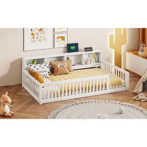 CAVINAS Twin XL Size Versatile Floor Bed for Toddlers,Kids Bed with USB Port,Storage Cabinet,Guardrails,Toddler Floor Bed,No Box Spring Needed - 1 of 4