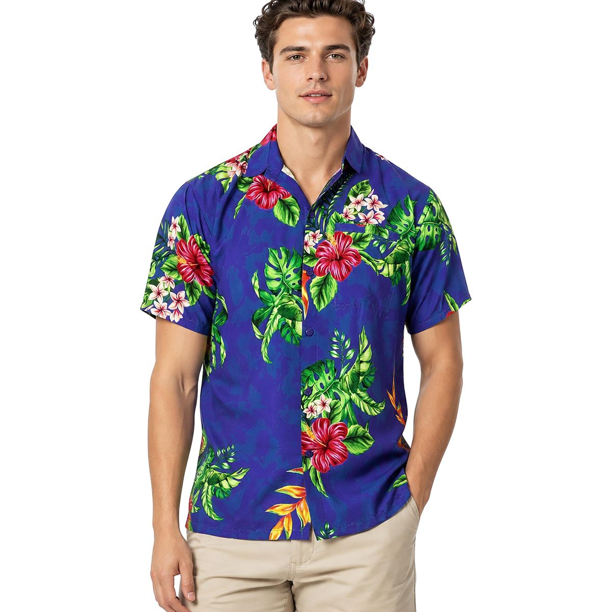 HAPPY BAY Mens Hawaiian Shirts Short Sleeve Button Down Shirt Floral Shirt Men Casual Holiday Summer Party Caribbean Shirts Funny 3XL Blue,Leaf