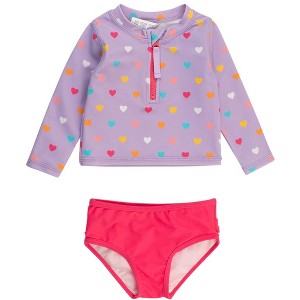 RuffleButts Baby/Toddler Girls UPF50+ Long Sleeve Zipper Rash Guard 2-Piece - 1 of 4