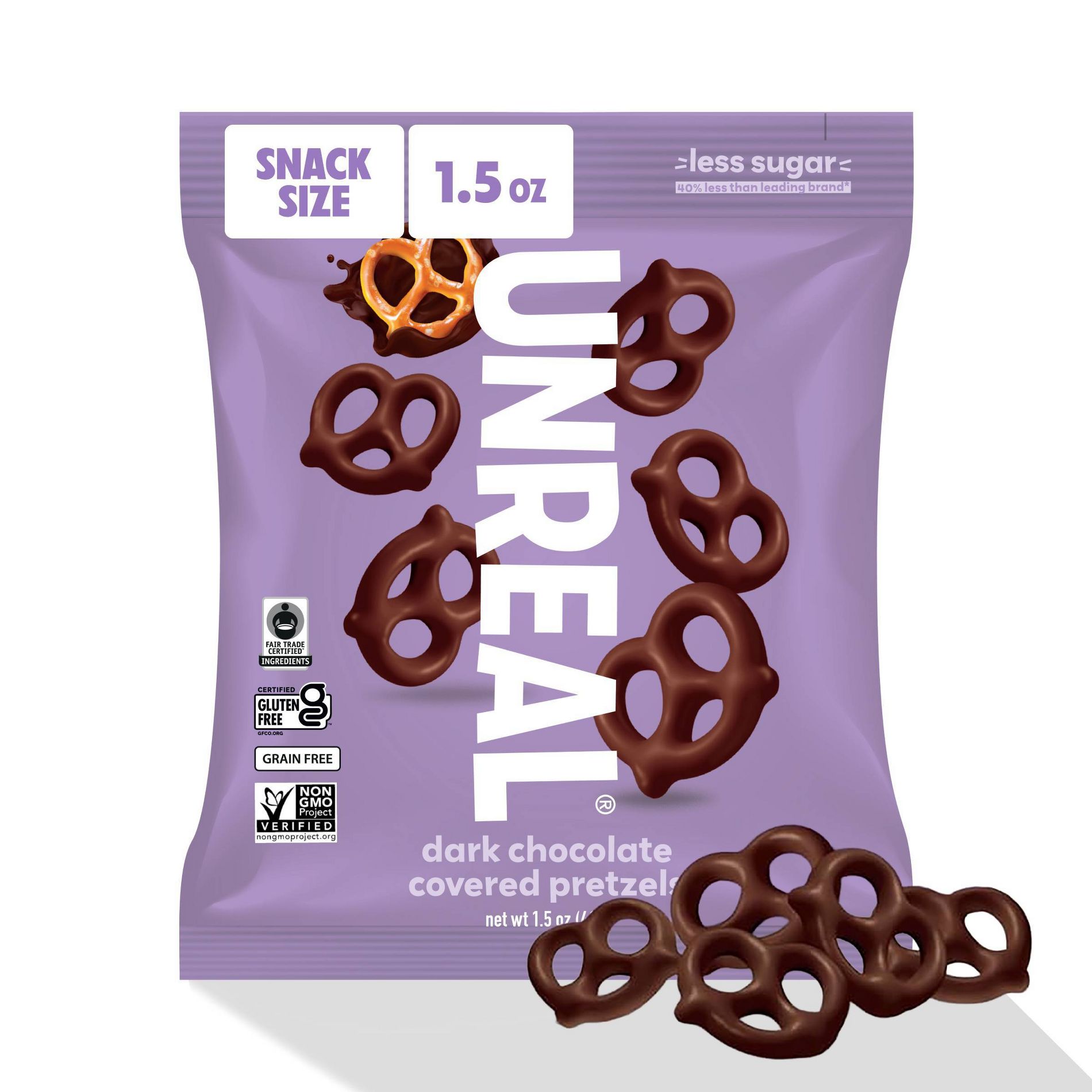 Unreal Dark Chocolate Covered Pretzels Snack Size - 1.5oz