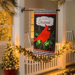 Evergreen Merry Christmas Cardinal House Applique Flag - 1 of 2