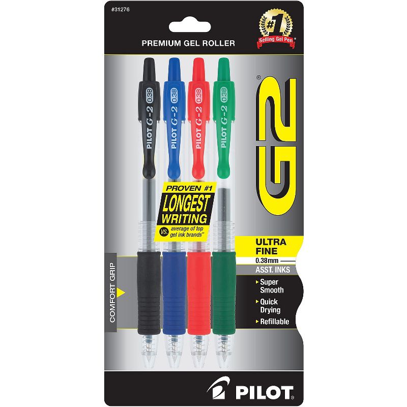 Pilot G2 Retractable Gel Pens Ultra Fine Point Assorted Ink 912181, 1 of 5