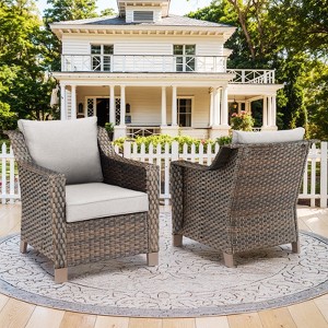POCASSY Brown Wicker Outdoor Chairs,Patio Lounge Club Chairs Set of 2 with All Weather Resistant Deep Seat High Back, Patio Furniture Chairs - 1 of 4