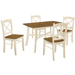 Monarch Specialties Dining Table 48" Rectangular Small Kitchen Dining Room Oak And Cream Wood Legs Transitional - 1 of 4
