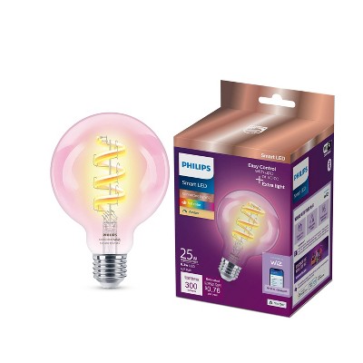 Philips Smart 40W Clear Color Filament G25 1P: LED Light Bulb, Dimmable, 300 Lumens, E26 Base, Compatible with Alexa & Google Home