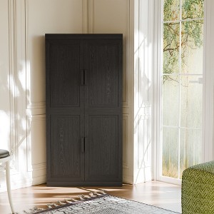 Wooakway Tall Wood Storage Cabinet Pantry Organizer with 4 Adjustable Shelves Doors Decorative Storage Cabinet Natural Wood/Black/Light Walnut/White - 1 of 4