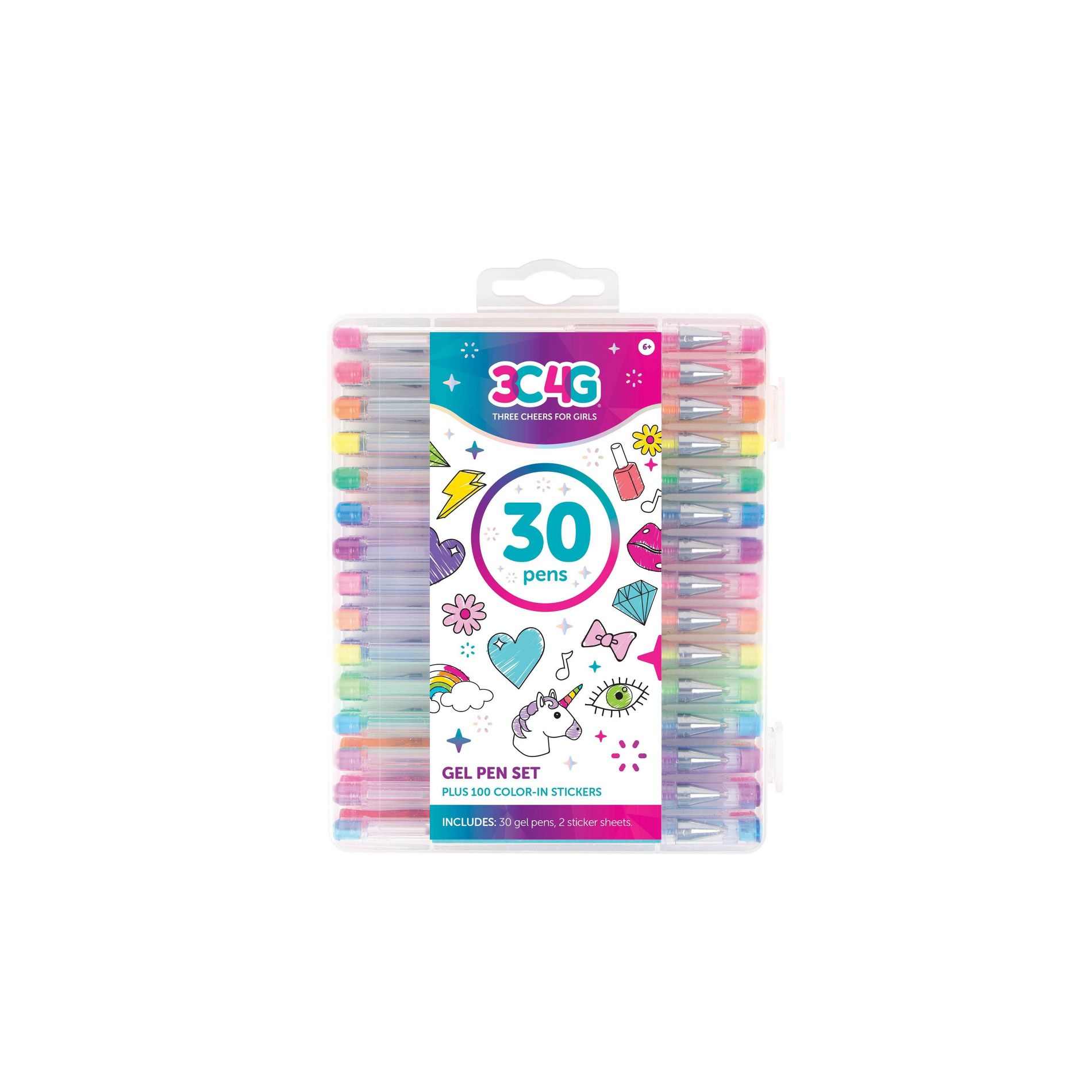 Three Cheers for Girls 30pk Gel Pens with Color Your Own Stickers Gifting