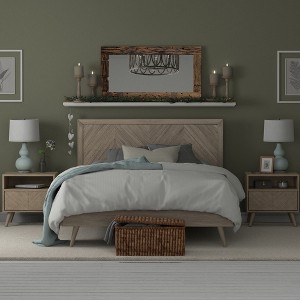 Wooden Platform Bed Frame with Chevron Headboard - eLuxury - 1 of 4