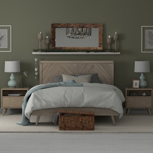 Wooden Platform Bed Frame with Chevron Headboard - eLuxury - image 1 of 4