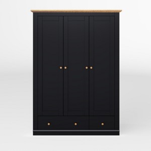 Chery Life 70.1" Tall 3 Doors Armoire Wardrobe Closet with 2 Drawers, Wooden Wardrobe Cabinet with Hanging Rail and Shelve for Bedroom, Black - 1 of 4