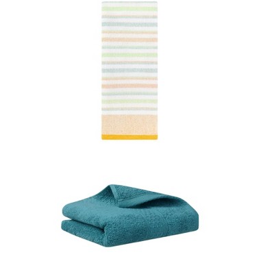 REGALWOVEN Striped Pattern Cotton Bathroom Hand Towel for Face Hair 13" x 30"/13" x 27" 2 Packs