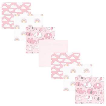 Hudson Baby Infant Girl Cotton Flannel Receiving Blankets Bundle, Girl New Elephant, One Size