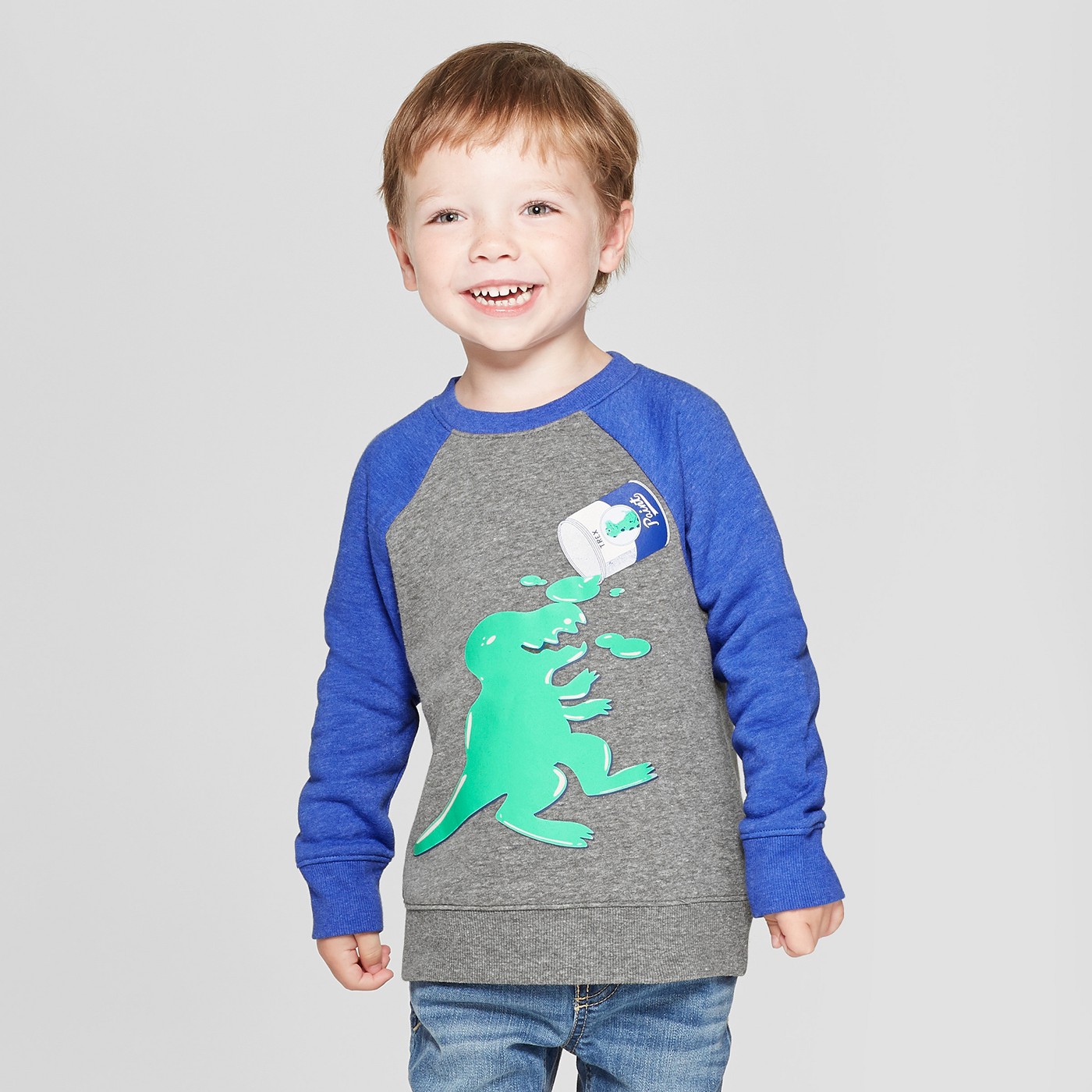 Toddler Boys' Dino Shaped Out of Paint Can Spill Fleece Crew Sweatshirt - Cat & Jackâ?¢ Gray - image 1 of 3
