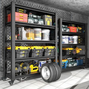 78 Inch H 5-Tier Adjustable Metal Storage Shelf with Pegboard and Wheel Multipurpose Shelf  for Garages Offices Bedrooms Kitchens - 1 of 4