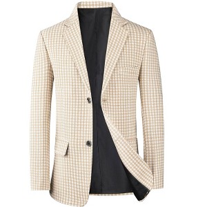 Lars Amadeus Men's Classic Fit Business Two Button Houndstooth Printed Blazer - 1 of 4