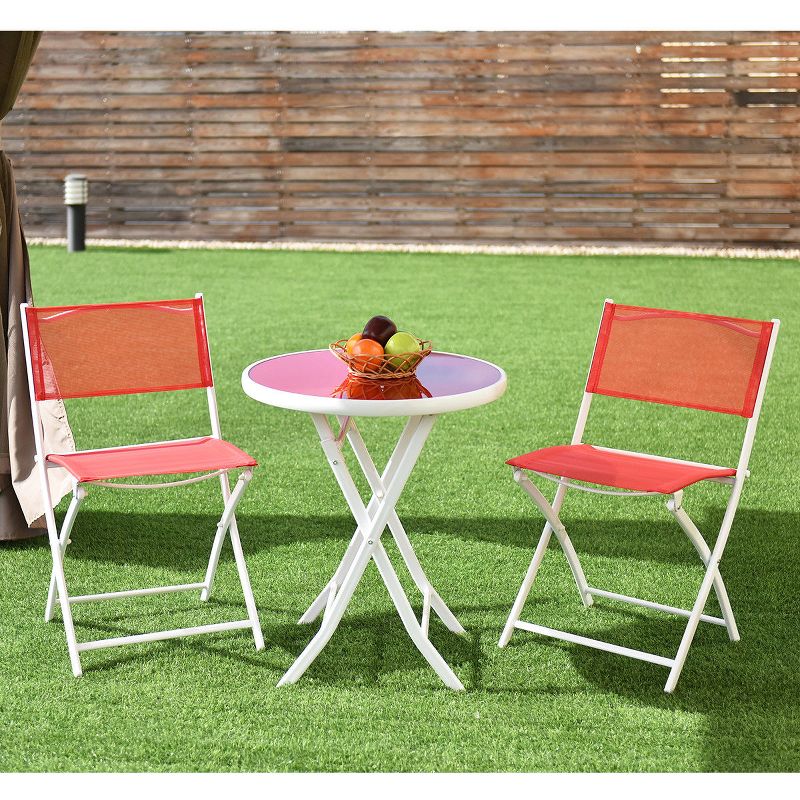 Costway 3 PCS Folding Bistro Table Chairs Set Garden Backyard Patio Furniture Red, 1 of 8