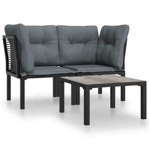 vidaXL Patio Furniture Set Outdoor Loveseat Sofa Black and Gray Poly Rattan - 1 of 4