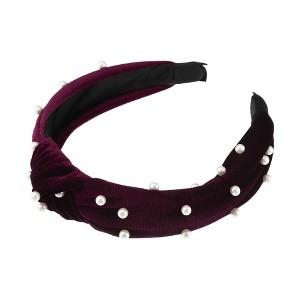 Unique Bargains Women's Bling Twisted Faux Pearl Velvet Headband Hairband Accessories 1.2 Inch Wide 1 Pc - 1 of 4
