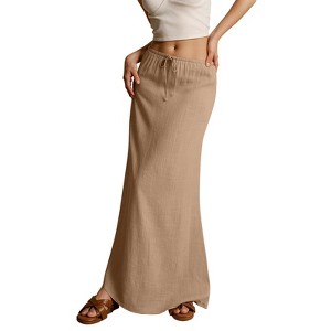Women's Mid Waist Tummy Control Pencil Skirts Stretchy Casual Bodycon Maxi Skirt - 1 of 4